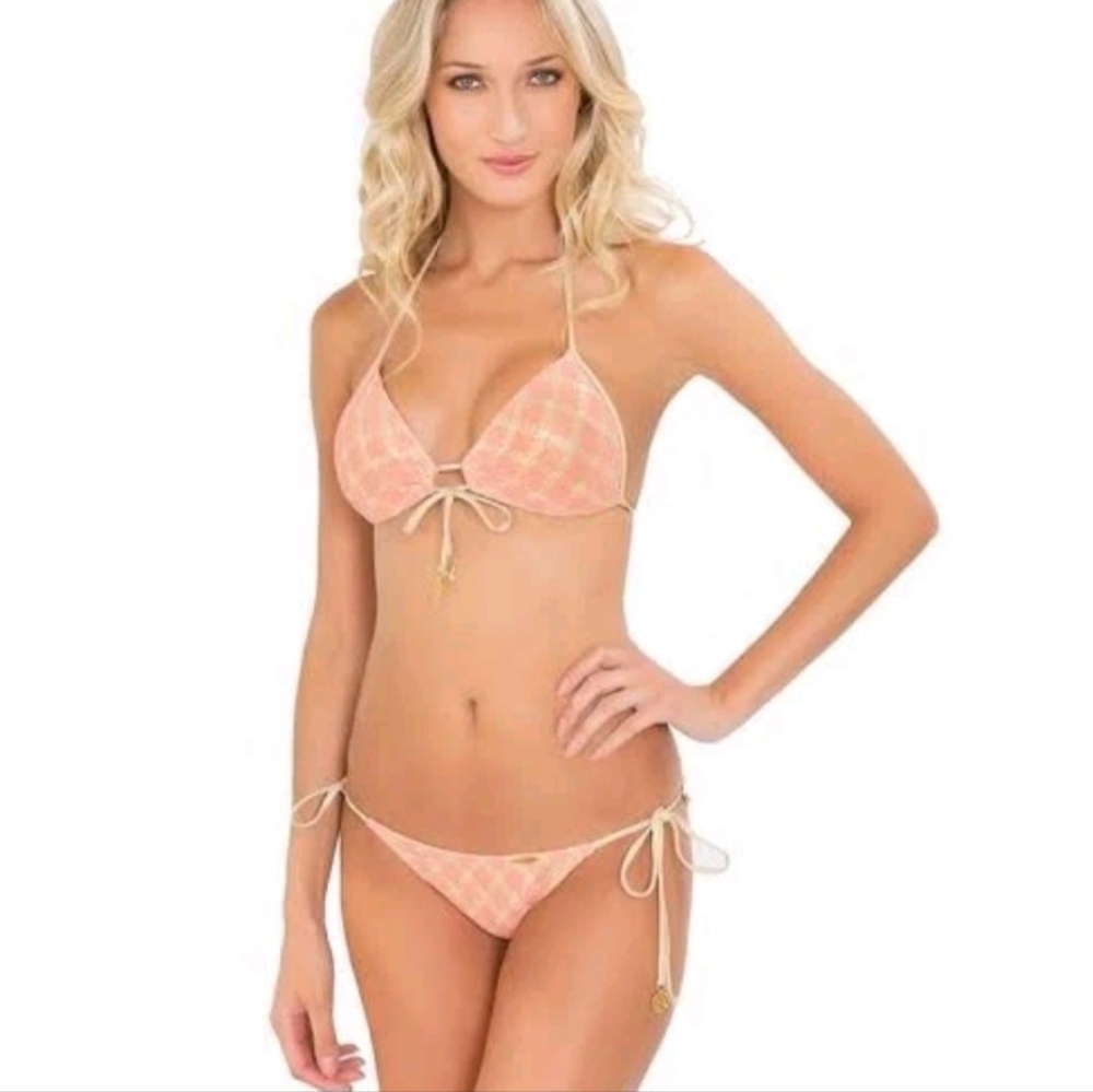 Luli Fama Peach Plaid Bikini Set